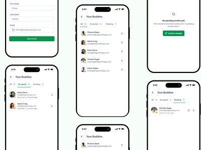 Manage and send invitations UI invitation mobile app product design