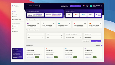 Pulsah - Converting Phone Balance to money Interaction app dashboard design sass ui ux