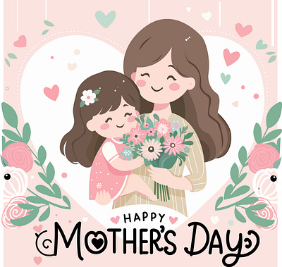 Happy Mothers Day flat vector illustration 3d animation branding cartoon character characters drawing childrens book creative art design digital art flat illustration graphic design illustration line art logo mothers dat art motion graphics ui ux vector