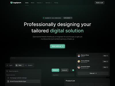 SaaS Design Agency – Landing Page agency bento layout dark mode design agency landing page details landing page marketing website saas saas design agency uidesign uiux uxdesign web design website design