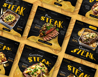 Steak House Social Media Templates advert banner bbq cafe delicious design dish food graphic design instagram menu post poster promotion restaurants social media steak template