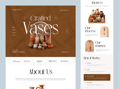 Crafted Vases - Shopify Homepage For Home Decor Product ceramic ceramics clean ui ecommerce handcraft home decor homepage landing page minimal modern online store pots shopify stylish typography ui ux vases webdesign website