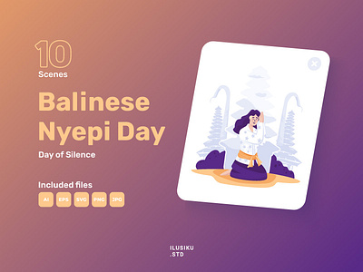 Balinese Nyepi Day Illustration Set bali cartoon celebration ceremony culture design festival flat flat illustration graphic design greeting hindu new year hinduism illustration indonesia nyepi religious spiritual vector worship