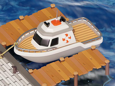 Boat at Rest in Harbor with Gentle Waves 3D Animation 3d 3d art 3d blender animation blender boat branding design graphic design illustration small boat ui ux