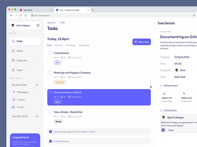 Jets - Productivity Website calendar dashboard product design productivity tool productivity website saas schedule task dashboard task management task manager task website todo todo website todoist todolist ui ui design uiux web design website