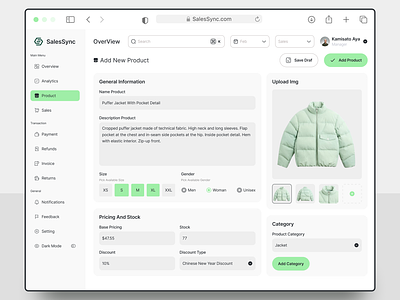 SalesSync - Dashboard Sales Marketing Add Product add product card category clean dashboard marketing dashboard sales design form marketing modal product sales sales marketing ui uiux ux