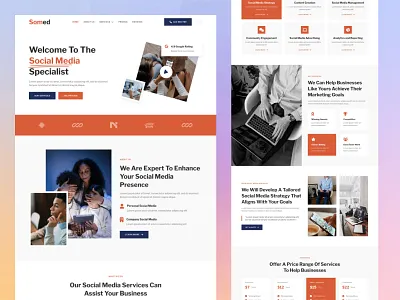 Social Media Specialist Landing Page Website Design advertising creative agency design digital agency figma freelancer home layout homepage influencer landing page landing page ui social social media specialist templates ui website agency