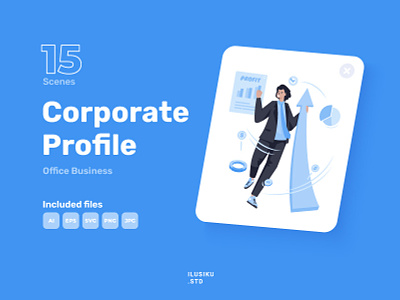 Corporate Profile Vector Illustration Set annual report business cartoon character company profile corporate financial flat design graphic design hand drawn illustration investment marketing office set strategy success teamwork ui vector