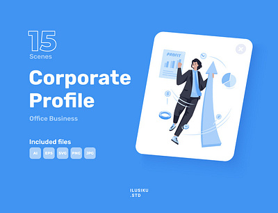 Corporate Profile Vector Illustration Set annual report business cartoon character company profile corporate financial flat design graphic design hand drawn illustration investment marketing office set strategy success teamwork ui vector