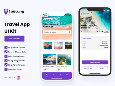 Lancong - Travel Special App UI Kits plan travel ui ui kits vacation