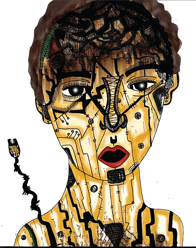 As rust begins to form...Portrait of Nora ballpoint pen flat illustration illustration line art photoshop robots