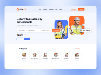 Qixer Service Landing Page beautiful branding dashboard design graphic design illustration landing page login logo motion graphics ui ux