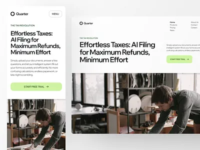 Website Hero Landing Page - AI Tax Tool ai branding button desktop header hero iphone landing landing page mobile nav splash website