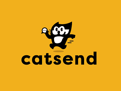 catsend bold branding cat chat design geometric logo logodesign mascot message mobile modern sending text message