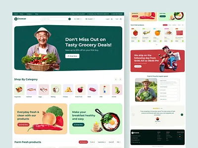 Growcer- Online grocery shop e-commerce website cart e commerce figma food grocery grocery online shop grocery online store grocery website design homepage landing page marketplace online store pixelean ui ux design web web template design website design website mockup design