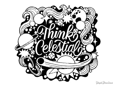 Think Celestial Hand Lettering apparel design artwork branding calligraphy design graphic design hand lettering iconography illustration ipad lettering logo outer space procreate script space illustration think celestial type design type illustration