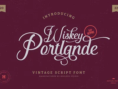 Wiskey Portlande - Vintage Script Font By Koplexs Studio branding cute fonts graphic design logo logo fonts retro fonts script fonts vintage script font