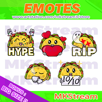 Twitch emotes taco hype, love, rip, sip & perfect pack animated emotes anime burger cute design eat emote emotes hype illustration logo love perfect rip sip sub badge taco taco emotes tacos twitch emotes