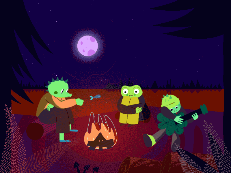 Swamp Buddies animation camping graphic design motion graphics reptile scene