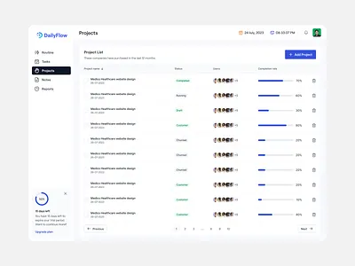 Projects list | Task Management Web App | Dailyflow product design project management project ui task app task management ui design user experience ux design web app web app ui web application