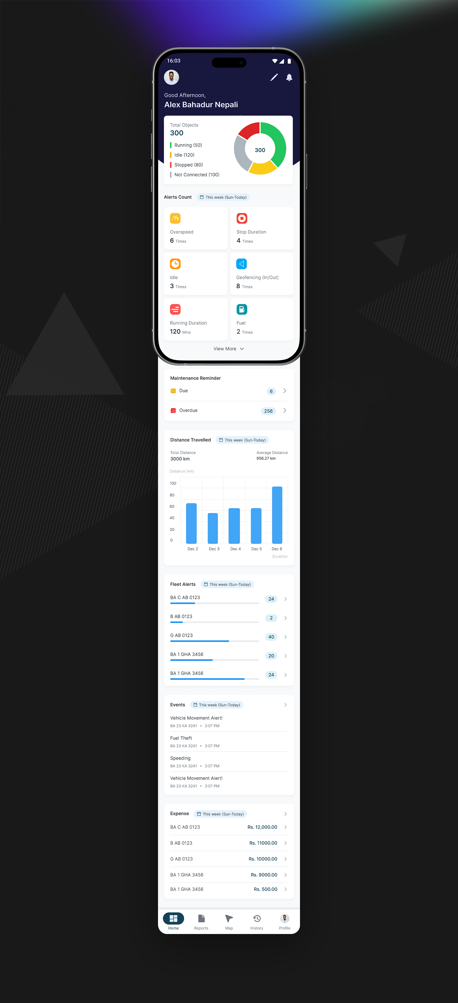 Dashboard - Vehicle Tracking App dashboard dashboard design mobile app mobile dashboard ui design vehicle tracking app