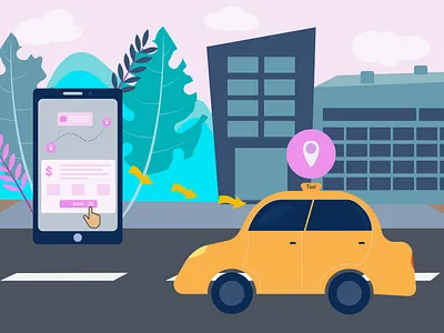 Taxi service app concept Vector illustration car cartoon creative design design services graphic design hire taxi location map mobile app passenger ride sharing taxi app taxi booking taxi service transportation ui urban traffic vector