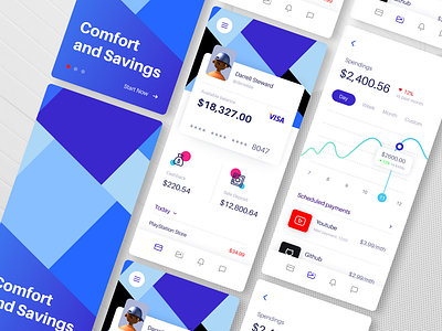 Banking App Concept UI 3d aes aesthetic android animation appmobile blue cool graphic design iphone mobile sky ui white