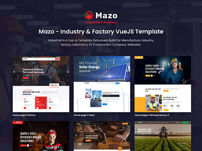 Mazo - Industry & Factory VueJS Typescript Template animation branding creative design graphic design illustration logo motion graphics product design social media marketing template templates ui uiux vuejs web web design website