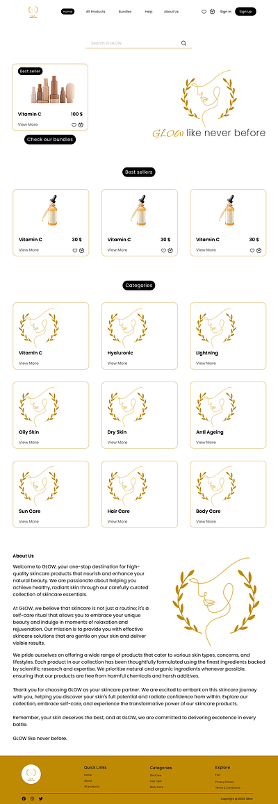 E-Commerce Skincare branding bundles e commerce glow skin skin care skincare ui uidesign vitamin c