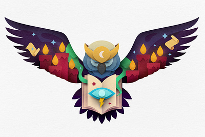 Magic owl art bird book cartoon cut fairy illustration layer magic owl paper print vector