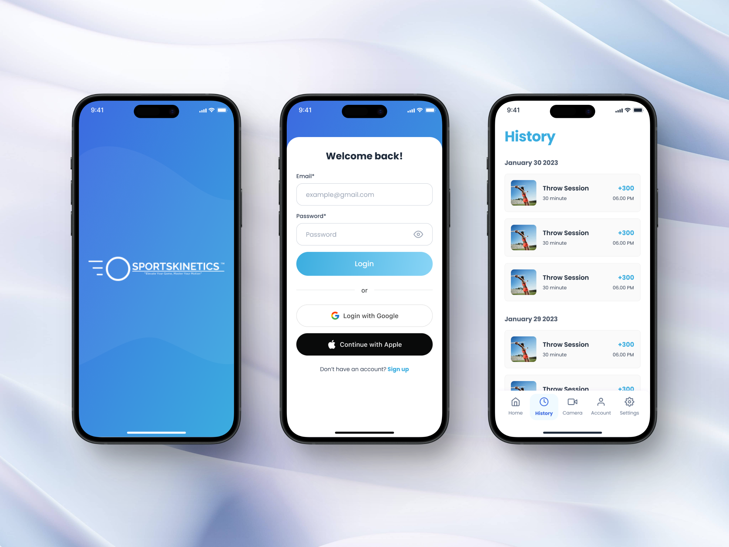 Mobile design exploration for throwing app analytics design history login mobile app sign in sign up sports ui ux