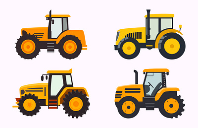 Tractor Flat Vector illustration Set graphic design vintage tractor