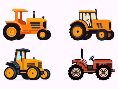 Tractor Flat Vector illustration Set graphic design vintage tractor