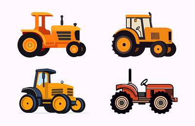 Tractor Flat Vector illustration Set graphic design vintage tractor