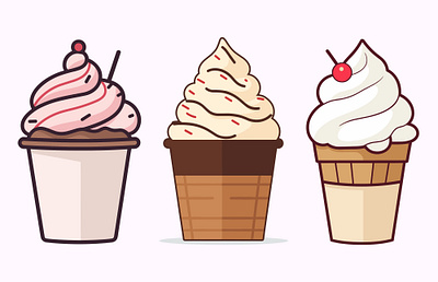 Cup Ice Cream Flat Vector illustration Set cool graphic design