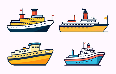 Ship Flat Vector illustration set art graphic design