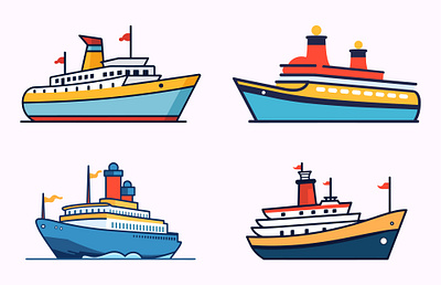 Ship Flat Vector illustration set art graphic design