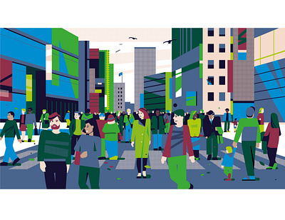 RetInSight city cityscape crowd geometric illustration pattern people street vector