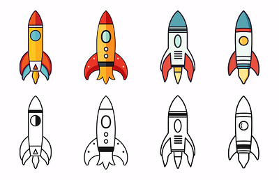 Rocket Ship Flat Vector Outline Icon Set graphic design logo speed