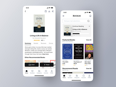 Book Reading app - UIUX Design appui book bookapp bookreading colorsui descriptionscreen designchallenge homescreenui listenapp reading readingapp trending trendingui ui uiux ux