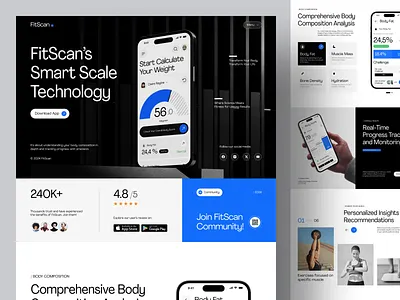 FitScan - Landing Page Version body analysis body fat calculator body score dashboard figma design fitness app fitness landing page fitscan health app health landing page landing page mobile app smart scale smart scale landing page smart scale mobile app ui component ui ux design web design website design weight calculator