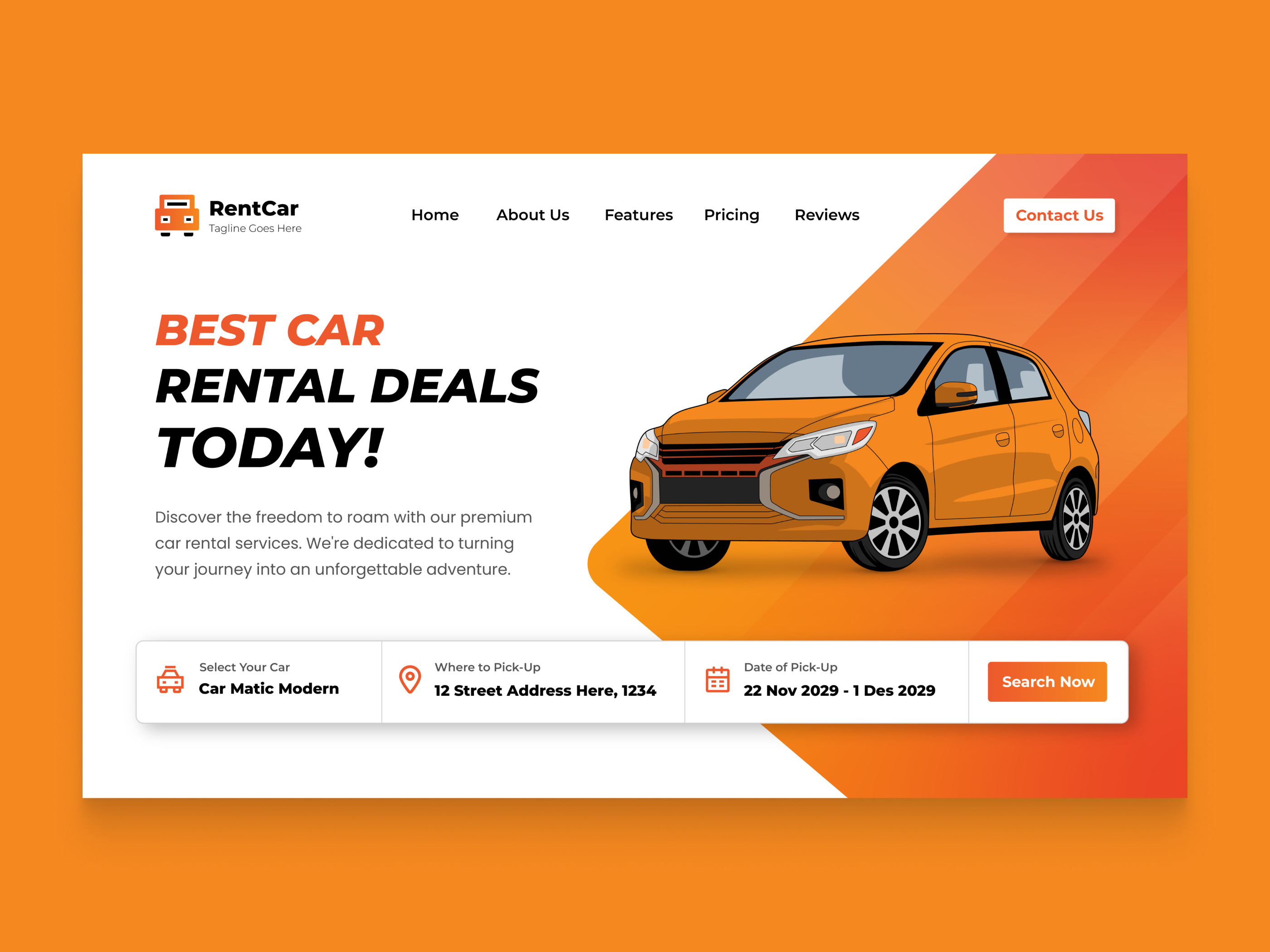 Landing page rent car banner website banner car car design design graphic design illustration illustrator landing page rent rent car rental rental car travel ui design vector web design