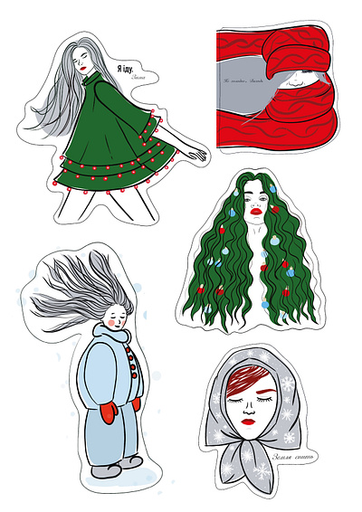 my little project - special winter stickers character design illustration
