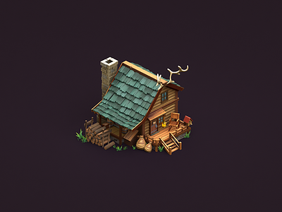 House in the Woods 3d 3d model blender cabin forest game ready hand painted house illustration lowpoly mobile game procedural substance designer substance painter texture tile wood