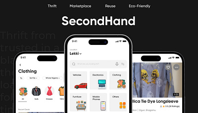 SecondHand App - UI/UX Case Study branding clothing figma furniture graphic design logo marketplace mobile mobile app photoshop thrift ui user interface visual design