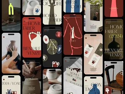 Social media stories for Homo faber branding clay craft craftsmanship design illustration shape illustration social media stories