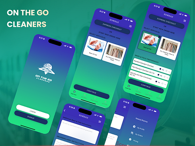 On the Go Cleaners - Laundry Mobile App UI apple cleaners app ui dashboard ui design dry cleaning app figma laundry laundry mobile app logo mobile app ui ui ux