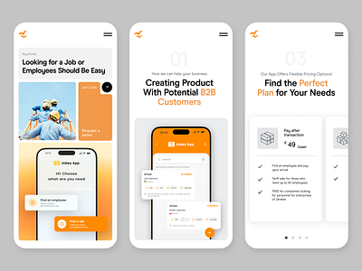 Recruitment oriented app Jobey: Mobile screens ui