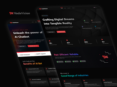 Landing Page UI - VadaVision! ai landing page contact us ui dark theme landing ui dark theme ui figma gradient landing landing page landing ui redesign ui ui ux landing page ux