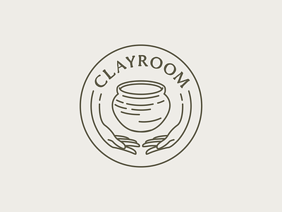 Clayroom logomark beige branding calm clay design emblem hands identity logo logo mark logomark logotype natural neutral organic pottery round stamp studio